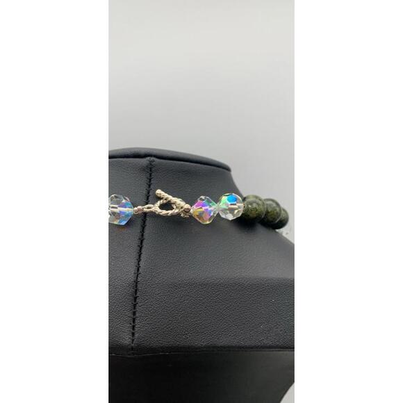 Vintage AB Aurora Borealis Crystals And Dark Green Gemstone Beaded Necklace 20” - Picture 6 of 6